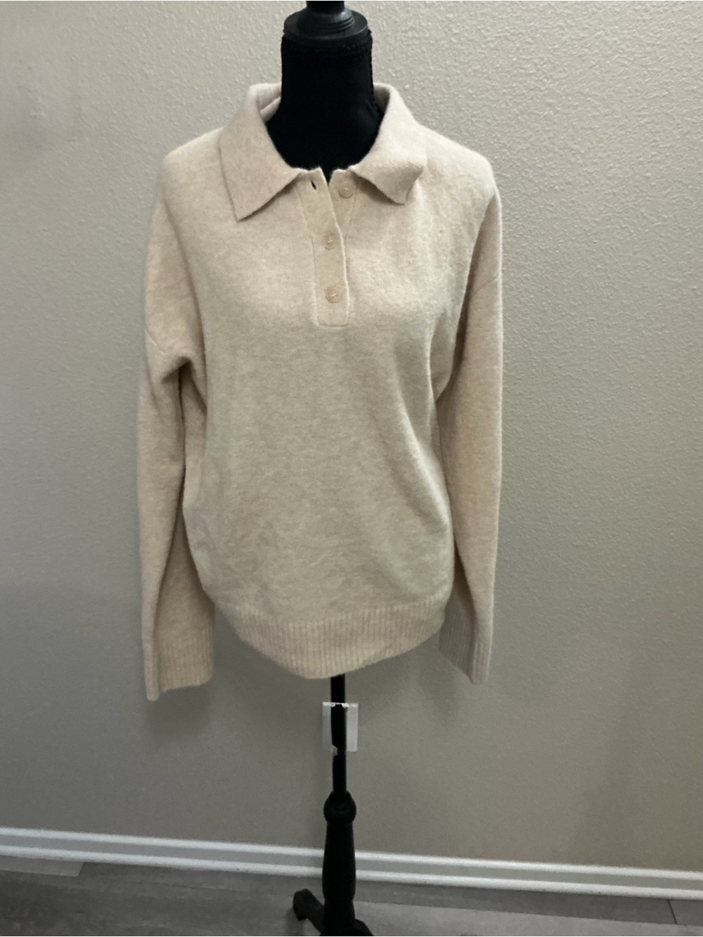 H&M Cream Knit Polo Collar Sweater